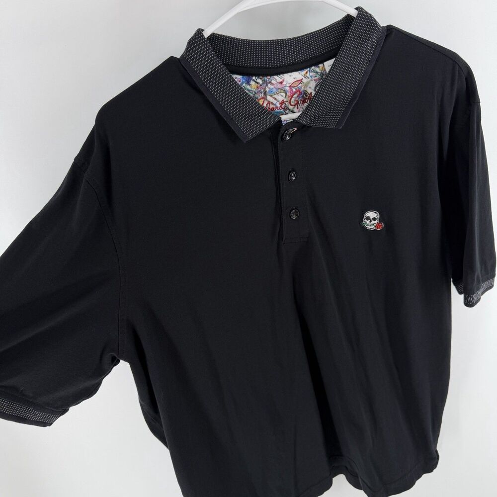 Robert Graham Short Sleeve Polo Shirt Men’s XL Black Skull Rose Skeleton - Picture 7 of 16